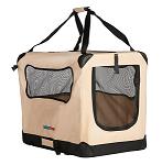 Soft sided portable dog crate with mesh screen door and windows