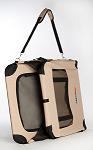Folding collapsible beige dog soft crate with padded shoulder straps