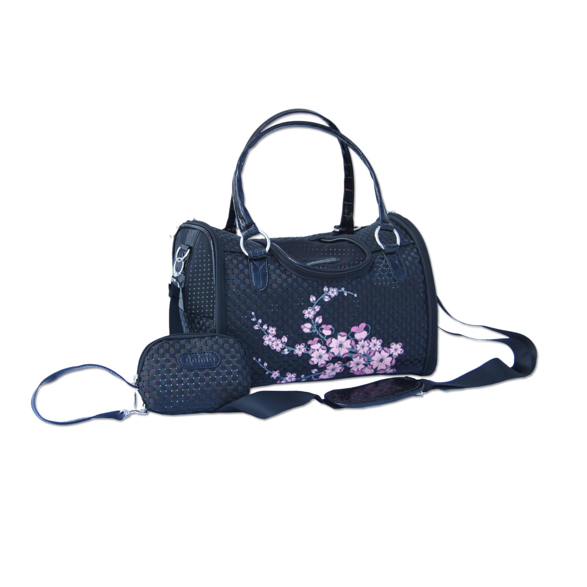 Weave pattern dog hand bag black