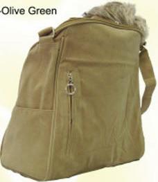 Rear view of dog shoulder carrier olive green
