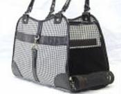 Black and white houndsstooth dog hand bag