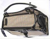 Brown and white houndstooth dog carrier bag