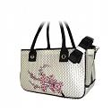 White weave-pattern designer dog carrier bag