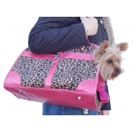 Over the shoulder leopard print dog hand bag with crocodile trim