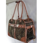 Leopard print dog handbag with beige crocodile trim