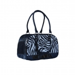 Black zebra print dog carrier bag