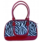 Red trim zebra designer print dog carrier hand bag