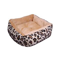 Square leopard dog bed in beige
