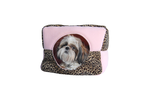 Pink leopard print dog house