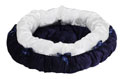 Blue round satin dog bed