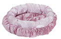 Pink round satin dog bed