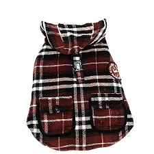Rear view brown stuffed plaid parka 