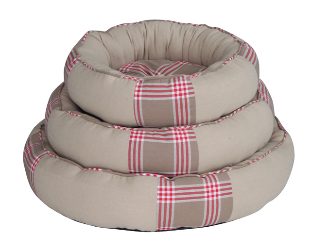 Red plaid print dog donut bed