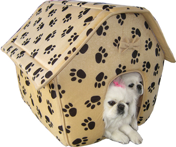Large Collapsible dog house paw print (brown)