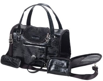 Faux crocodile pet carrier black