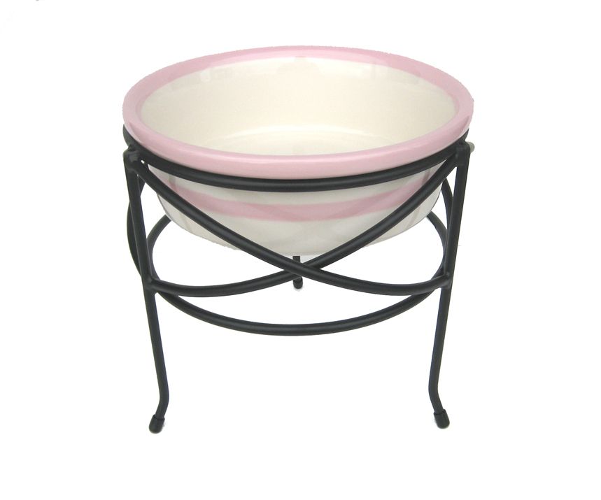 Dog diner w/ pink ceramic dog bowl