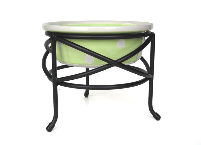 Dog diner w/green ceramic dog bowl