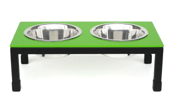 Green top/black frame double dog bowl diner
